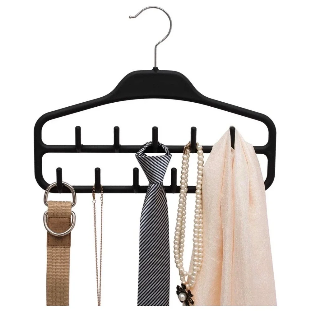 Black Multi-Hook Belt Tie‎ Scarf Accessory Closet Organizer Hanger 11 Hooks